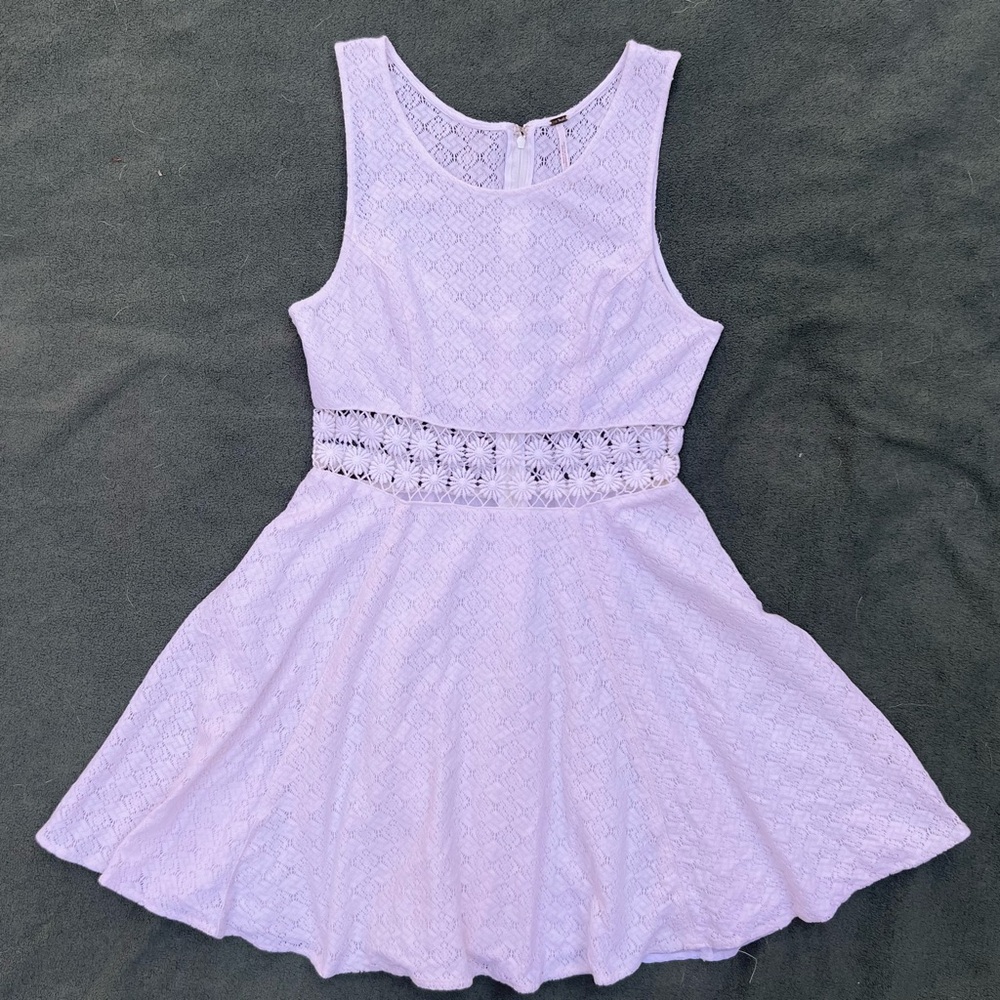Off-White Mini Dress with Lace Midriff